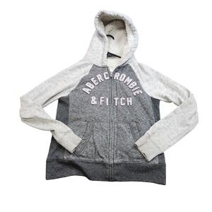 Abercrombie Kids Hoodie Youth 11/12 Gray Full Zip Fleece Lined Logo Sweatshirt